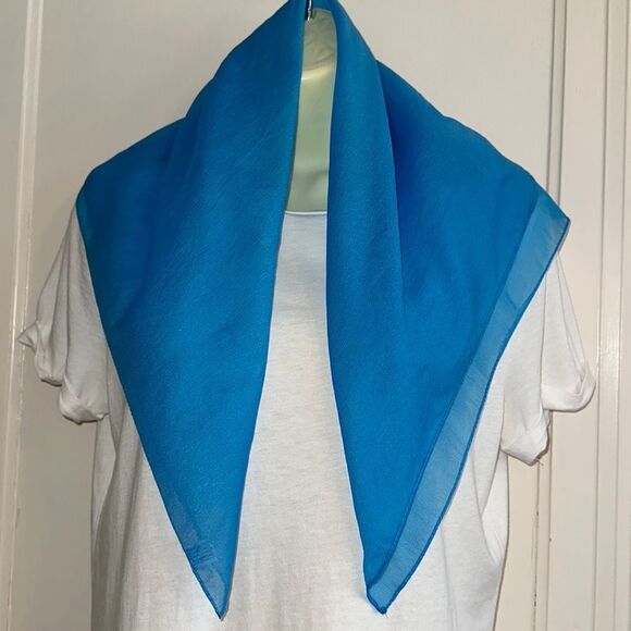 Vintage 60s B & H Importing Corp. aqua blue chiffon nylon square scarf - Picture 1 of 4
